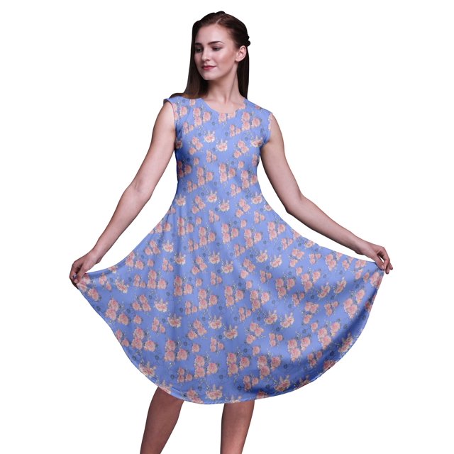 Bimba Robe Débardeur d'Été Décontractée Sans Manches pour Femme à Feuilles Bleues et Roses Florales Longueur Genou - Xxx-Grand