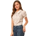 thumbnail image 1 of INSPIRE CHIC Blouse à Fleurs pour Femme à Manches Bouffantes, Col Rabattu, Boutonnée, 1 of 6