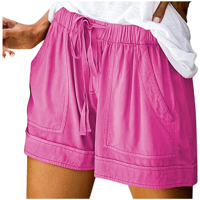 Cameland Womens Shorts Comfy Drawstring Elastic Waist Shorts Summer Casual Loose Solid Mid Rise Sports Short Pants with Pockets on