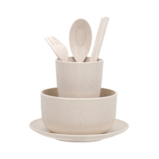 Pink Wheat St Tableware 6-Piece Set Eco-Friendly Portable Bowl Plate Cup Cutlery Gift Set