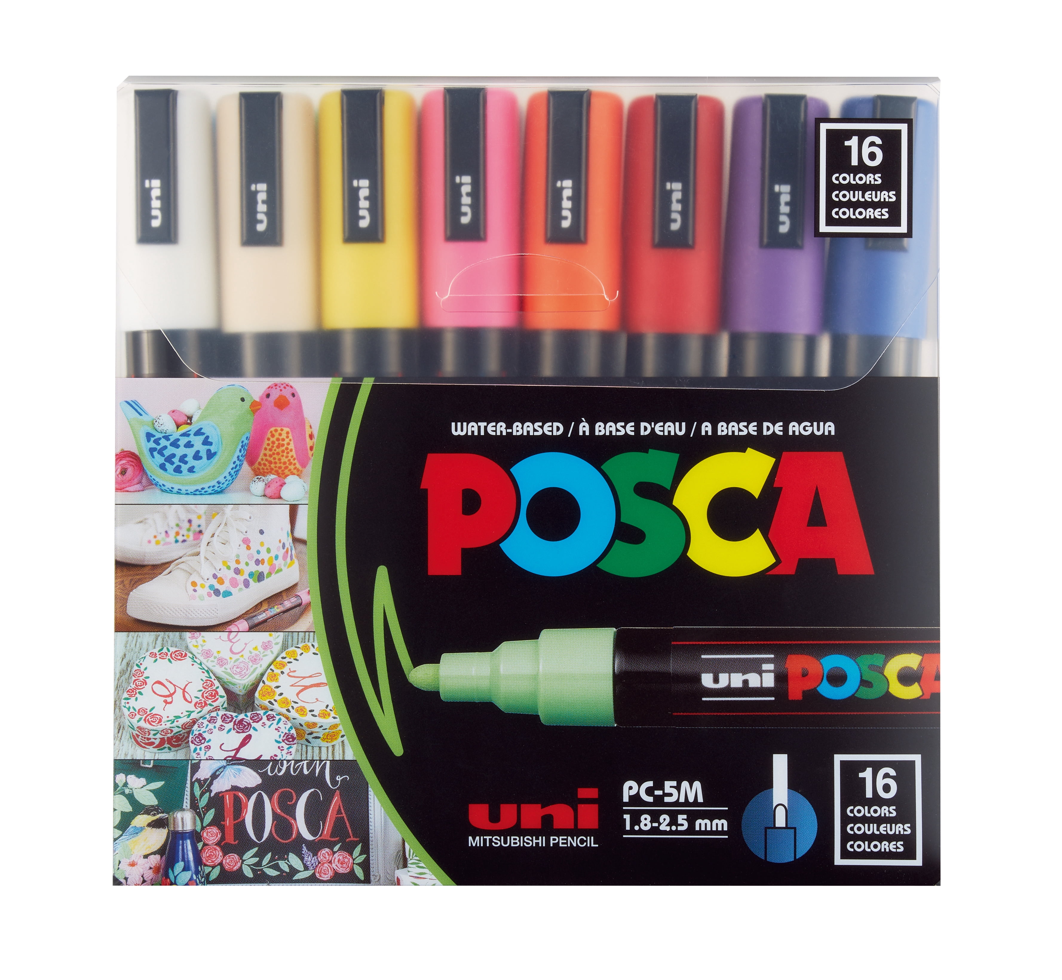 uni POSCA PC-5M Water Based Paint Markers, Medium Point (1.8-2.5mm), Assorted, 16 Count