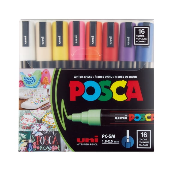 uni POSCA PC-5M Water Based Paint Markers, Medium Point (1.8-2.5mm), Assorted, 16 Count