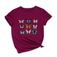 thumbnail image 2 of SMihono Hauts pour Femmes Été Décontracté Mode Féminine Décontracté Ample Imprimé Papillon Col Rond T-Shirt Grande Taille, 2 of 3
