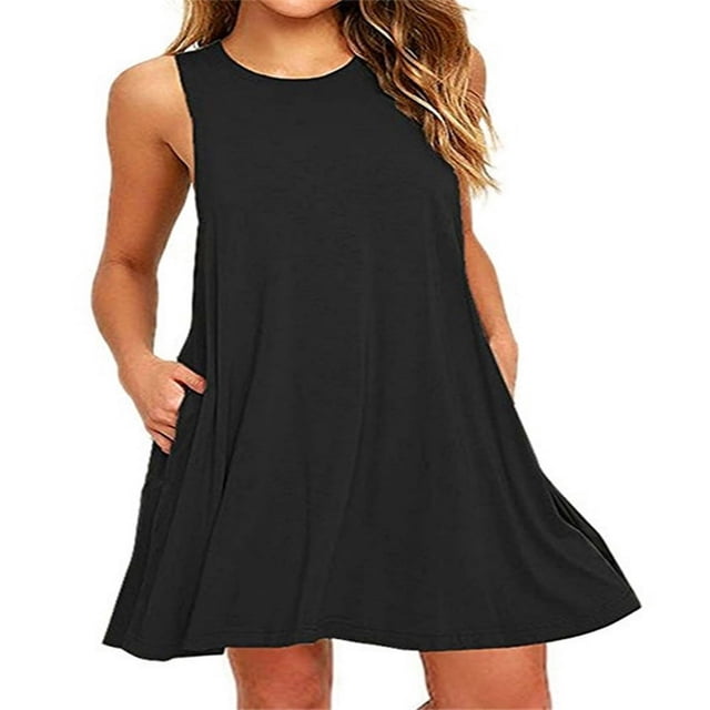 Women‘s Plus Size Sleeveless Swing Mini Dresses Summer Beach A Line Sundress
