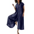 thumbnail image 1 of Kcodviy Women's Solid Colour Casual Jumpsuit Short Sleeve Mid Length Sequin Rompers for Women Shirt Jumpsuit, 1 of 5