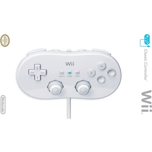 Nintendo Wii Manette Classique Blanche, Modèle RVLARW1, Présentant un design compact avec Deux sticks Analogiques, un Pavé en D et des Boutons d'Action. Conçue pour Être Utilisée avec la console Nintendo Wii, Elle Offre une Expérience de Jeu Rétro. la Manette Est Filaire et Met en Valeur le logo et la Marque Nintendo.