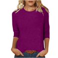 thumbnail image 1 of Pompotops T-shirt Uni pour Femme, Blouse Mi-Longue à Manches 3/4, Col Rond, Hauts Décontractés, Liquidation, 1 of 5