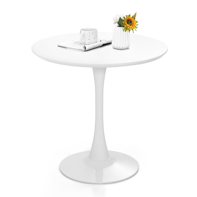 Gymax Table de Cuisine Tulipe Moderne de 32 Pieds' avec Plateau Rond en MDF Blanc, 0,9 Pieds' d'Épaisseur et base Piédestal en Métal Robuste. le design Tulipe Mêle styles Mi-Siècle et Moderne, Pouvant Accueillir jusqu'à 4 Personnes avec une Capacité de Charge de 265 Lb. Convient pour Manger, Travailler Ou Se Détendre dans des Espaces Compacts comme des Appartements Ou des Cafés.
