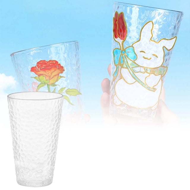 Hand Drawn DIY Gold Edged Patterned Glass Cup Children's Painted Cup Washable Pigment Set Decorative Water Cup(360ml)