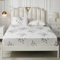 thumbnail image 3 of Move Over 4 pcs White Floral Sheet Set King Pastoral Style Fitted Sheet Flowers Pattern All Around Elastics Deep Pocket Sheet, 3 of 8