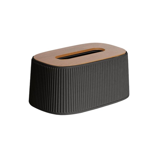 European-Style Elastic Tissue Box for Home and Office Desktop, Universal Fit, Durable Plastic with Rounded Edges, Modern Vertical Stripe Design(Black)