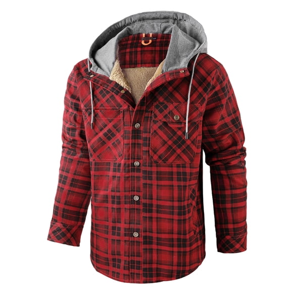 EQWLJWE Winter Warm Jackets for Men Long Plush Heavyweight Fleece Jacke Hooded Plaid Shirt Outdoor Mens Jacket Winter Jackets for Men Clearance