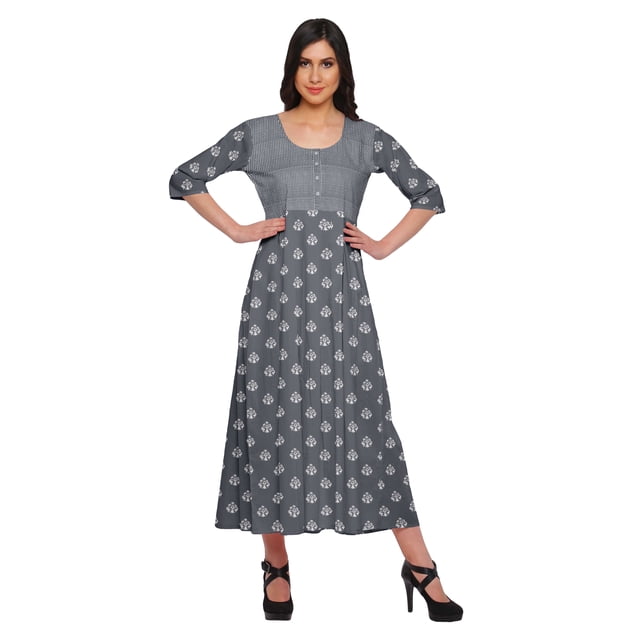 Moomaya Robes Tuniques Ligne A pour Femmes Manches 3/4 Kurti Imprimé Tenue d'Été