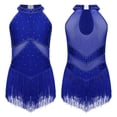 thumbnail image 1 of iefiel Fille Enfant Justaucorps à Franges à Pampilles Latin Rumba Salsa Tango Combinaison de Danse Robe Justaucorps Lyrique Bleu 14, 1 of 6