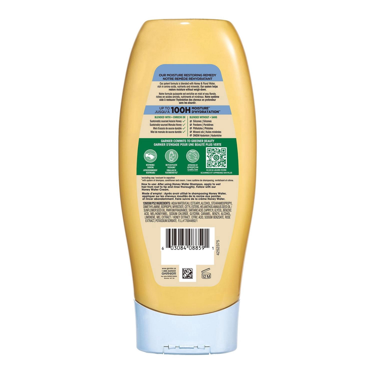 Garnier Whole Blends Miel et Eau Florale Revitalisant Réparateur d'Hydratation, pour Cheveux et Cuir Chevelu Secs