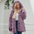 thumbnail image 2 of CEHVOM Femmes Dames Manteau Veste en Faux Pelage Uni Chaud d'Hiver à Col Rabattu, 2 of 8