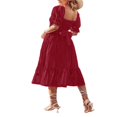 thumbnail image 4 of Women Dress Square Neck Short Puff Sleeve Ruffled Backless Swiss Dot Sundress, 4 of 6