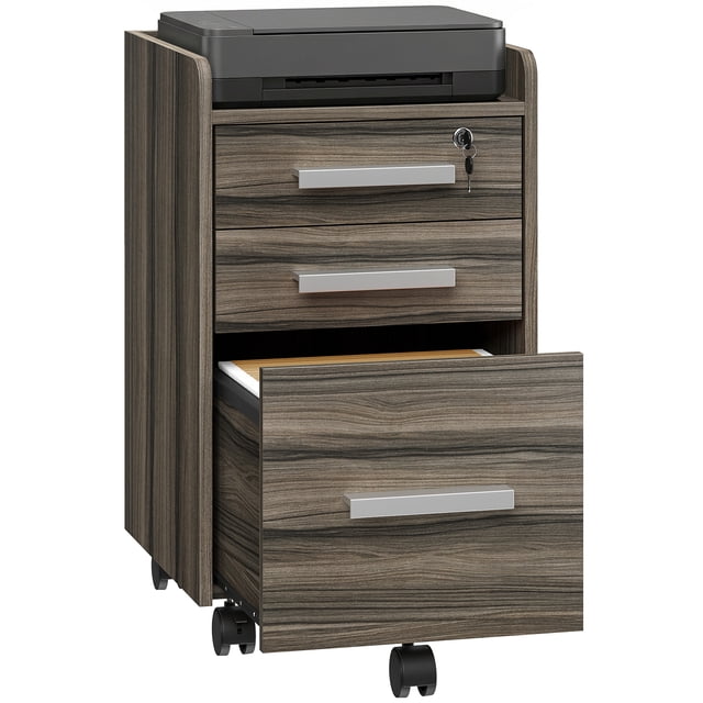 HOMCOM Vertical Filing Cabinet Mobile File Cabinet with Lockable Drawer