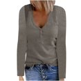thumbnail image 1 of CEHVOM Hauts Décontractés pour Femmes T-shirt Blouse à Manches Longues Col en V Uni, 1 of 5