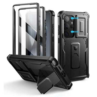 Dexnor for Samsung Galaxy S24 Ultra Case with Built-in Slide Camera Cover & Screen Protector & Kickstand, Shockproof Rugged Case Full-Body Bumper Protective Cover for Galaxy S24 Ultra 2024, Black