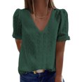 thumbnail image 1 of LSLJS T-Shirts pour Femmes Mode Femmes Décontracté Uni Manches Courtes Col en V T-Shirt en Dentelle Blouse Hauts, 1 of 9