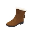 thumbnail image 2 of Bottes de Neige en Suède d'Hiver pour Femmes, Bout Rond Chaud avec Polaire Plate, Tube Moyen à Franges, 2 of 4