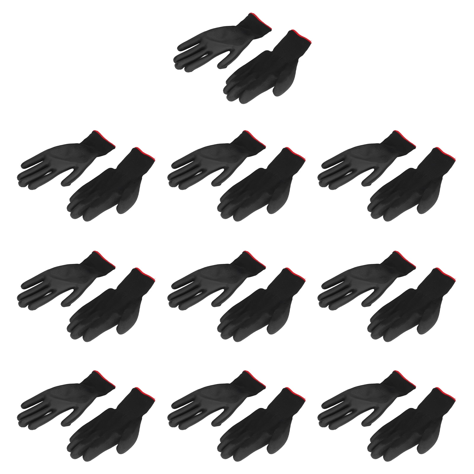 Work Gloves Men, Work Gloves Pack 10 Pairs Safety Work Gloves PU Coated Static Proof Nylon General Black with Red Edge for Lab, Electronic Workshop, Gardening