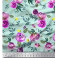 thumbnail image 1 of Soimoi Green Cotton Cambric Fabric Leaves & Ranunculus Floral Print Fabric by the Yard 56 Inch Wide, 1 of 3