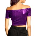 thumbnail image 3 of INSPIRE CHIC Women's Metallic Shiny Party Off Shoulder Crop Top, 3 of 6