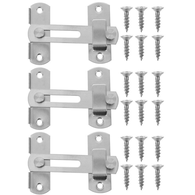 3 Sets Stainless Steel Flips Latch Safety Door Flips Lock Bolt Latch Flips Lock with Screws