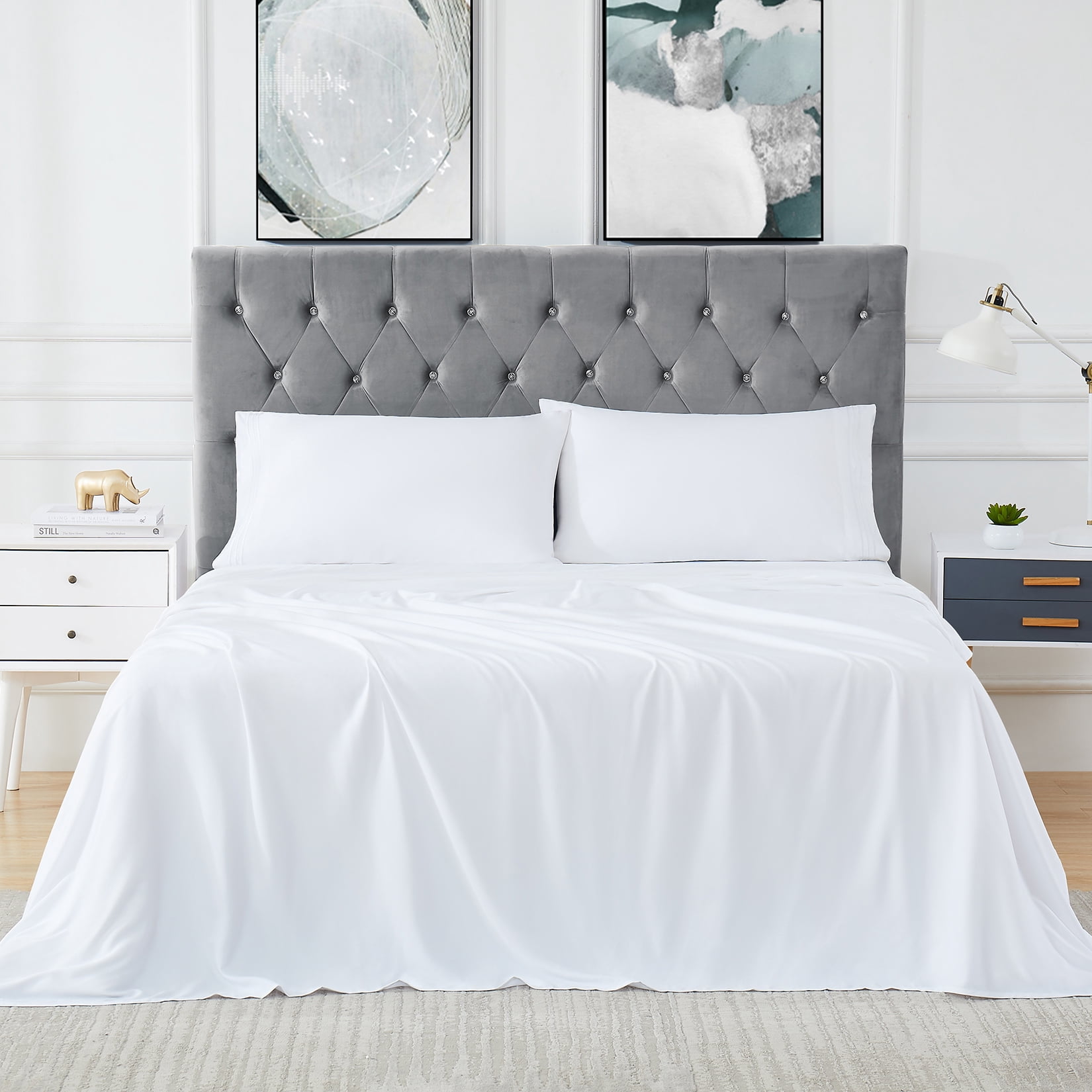 Bamboo Sheets Set of 3 - Rayon from Bamboo Cooling Bed Sheets, 16" Deep Pocket Fitted Sheet for Hot Sleepers, Twin Size Soft Wrinkle-Resistant Bedding