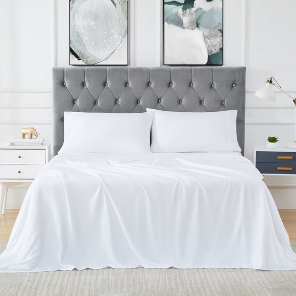4 PCS Bamboo Sheets, 100% Bamboo Bed Sheets Deep Pocket Cooling, Cool Sheets for Hot Sleeper, Luxury Sheet Set, Super Soft Breathable Comfortable – White, Twin