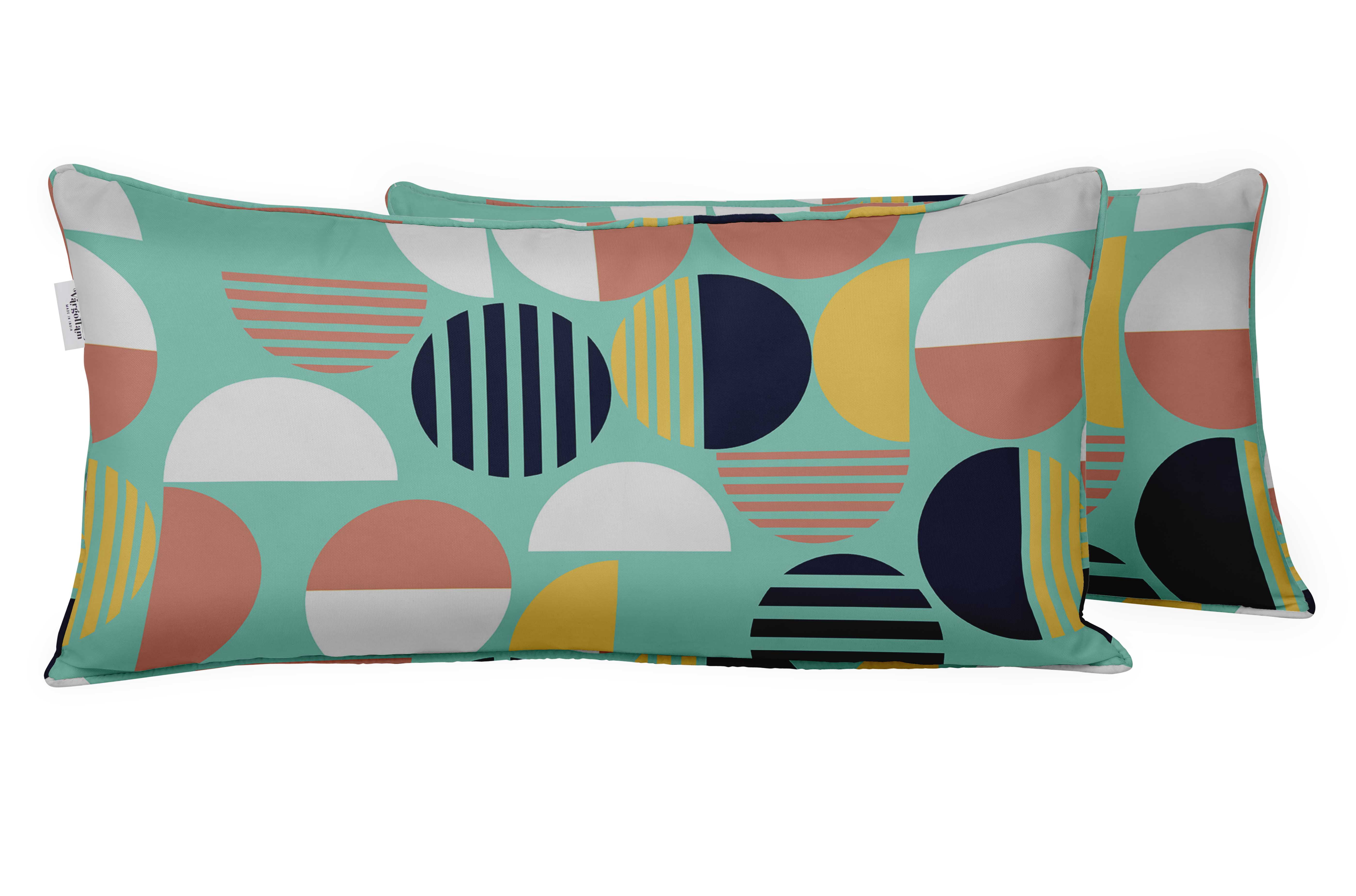 VargottamIndoor/OutdoorPolyester FabricLumbarPillowCover,All-Weather Waterproof Rectangular Cushion Case for Patio Furniture,16" x 24"Set of 2 -Geometric-72