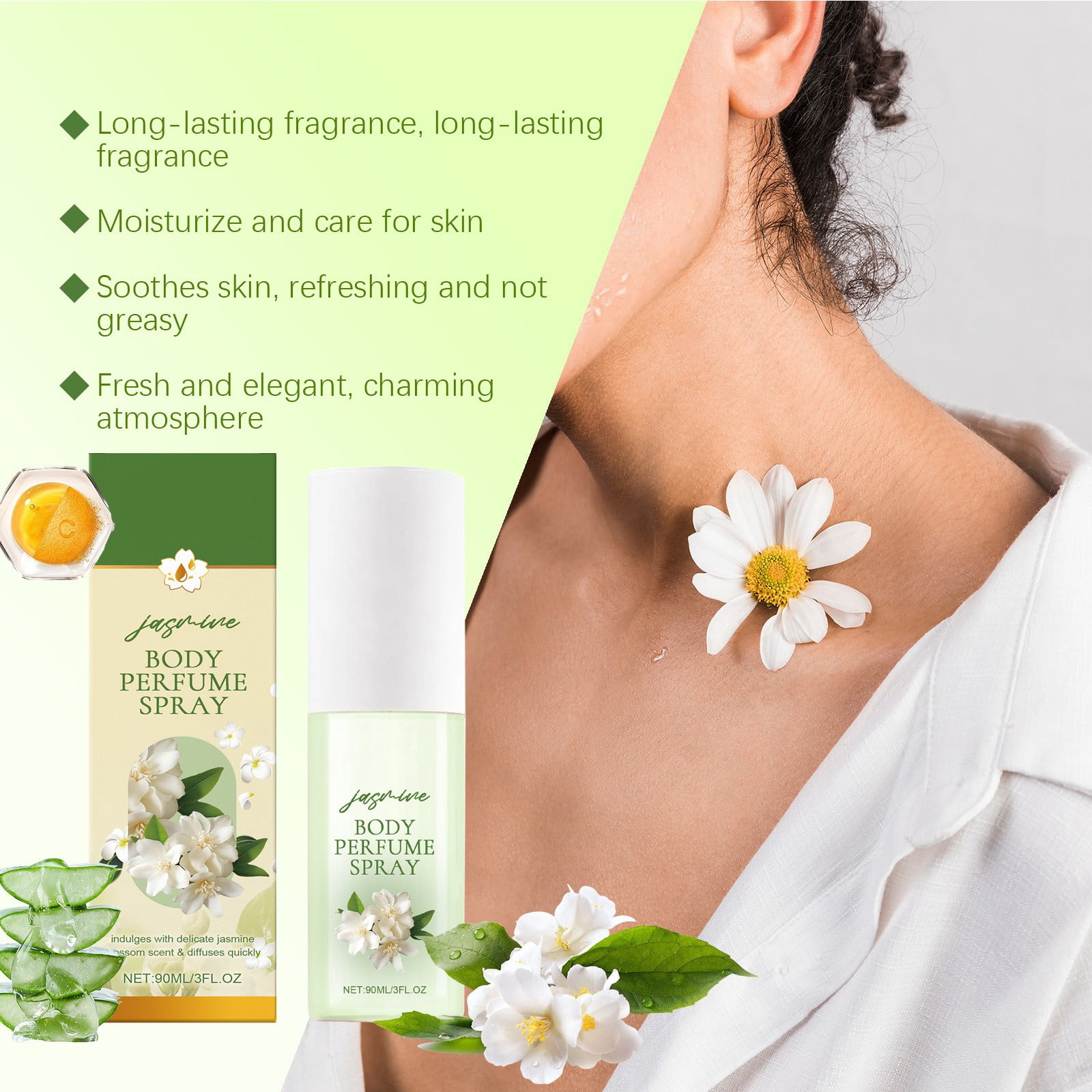 Jasmine Body Perfume Spray, Fresh, Elegant, Moisturizing Skin, Light And Fragrant Jasmine Fragrances 90ml