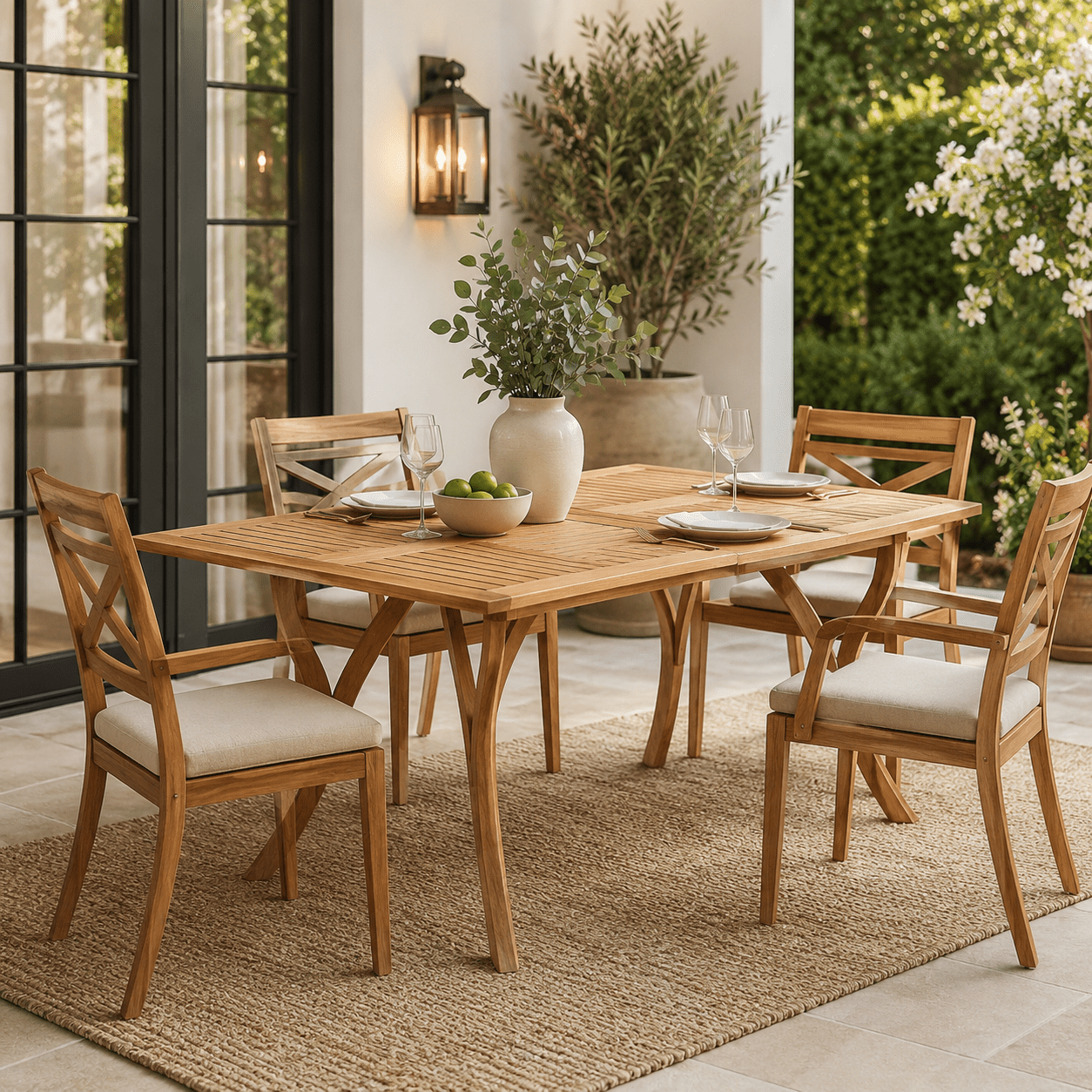 Homy Casa Table à Manger Extérieure en Acacia, 59 po, Table de Patio Rectangulaire à Lattes, Teck