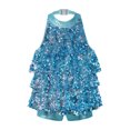 thumbnail image 4 of TiaoBug Girls Sleeveless Shiny Sequins Halter Tassel Mini Dress Latin Jazz Salsa Samba Rumba Unitard Dress Blue 6, 4 of 6