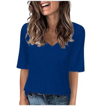 Timegard Hauts pour Femmes Col en V Manches Mi-Longues Confortable Été Décontracté Tunique pour Leggings Blouse T-Shirts Basiques