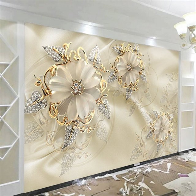 Papier Peint 3D Luxe Fleur Européenne Dorée SKU# WAL0135