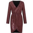 thumbnail image 4 of Pompotops Robe de Soirée Fendue à Manches Longues, Col en V, Aguichant, Unie, Amincissante, à Paillettes pour Femmes, 4 of 7
