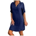 thumbnail image 2 of Robe Décontractée Femme Grande Taille Unie Coton Lin Col Rabattu Robe Chemise Ample Vêtements Femme G Bleu, 2 of 2