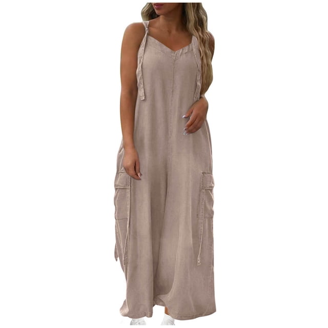 Wlynlyn Combinaisons Grande Taille pour Femmes Combinaisons Sans Manches Col en V Pantalons Larges Taille m