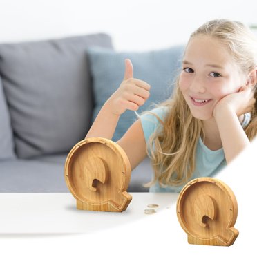 Chmadoxn Home Decor, Room Decor, Wall Decor Wooden English Letter Savings Can Transparent Glass Savings Can Piggy bank