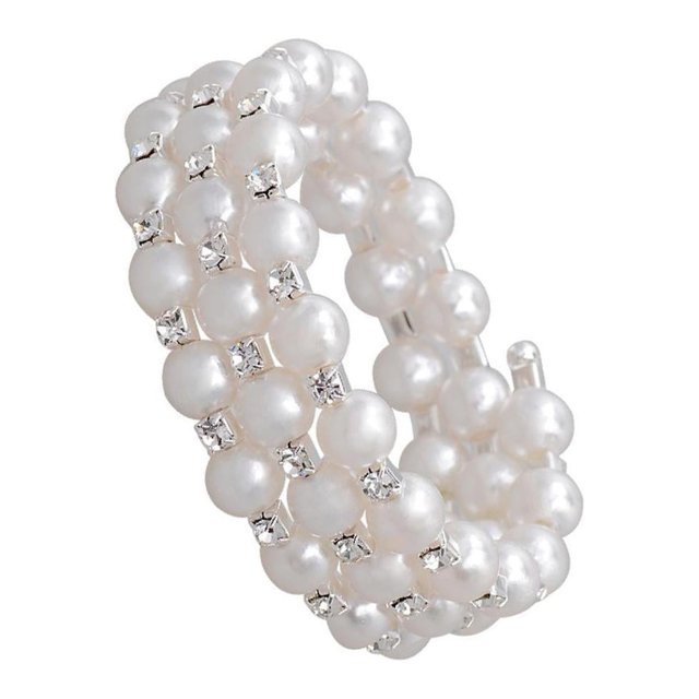 maskred Bracelet Extensible en Perles Scintillantes et Strass pour Mariage Bal Bijoux Éblouissants pour Femmes Blanc 3 Rangées 2 Ensembles