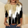 thumbnail image 2 of IROINID T-Shirts à Manches Longues pour Femmes Manches 3/4 Chemises de Détente Pull Tunique Ample Blouse Imprimée Col Rond, Jaune, 2 of 5
