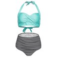 thumbnail image 4 of Women Vintage Swimsuit Two Piece Retro Halter Ruched High Waist Print Bikini Set, 4 of 7