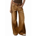 thumbnail image 1 of Womens Wide Straight Leg Mid Rise Baggy Pocket Denim Jeans Without Belt Dark Brown L, 1 of 8