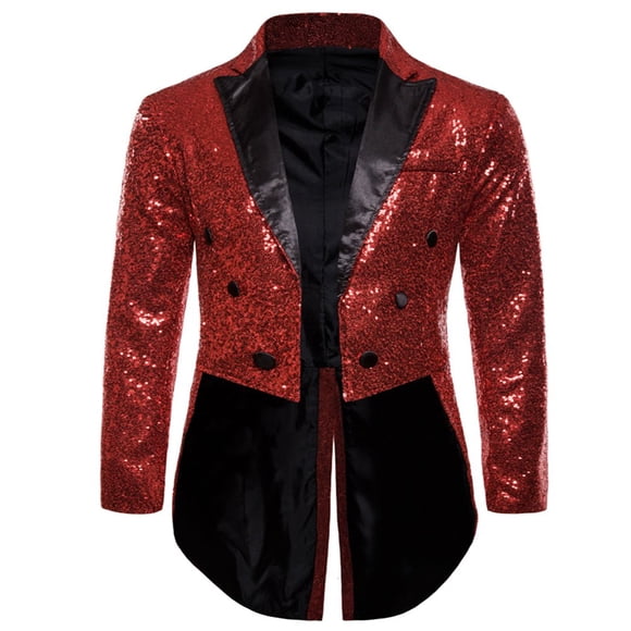 Men‘s Suit Shiny Sequins Turn-Down Collar Prom Swallow-Tailed Tuxedo