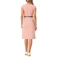 thumbnail image 3 of INSPIRE CHIC Robe de Travail pour Femme à Col Rond, Manches Cap, Ceinturée, Fourreau, Midi, Rose, P, 3 of 5