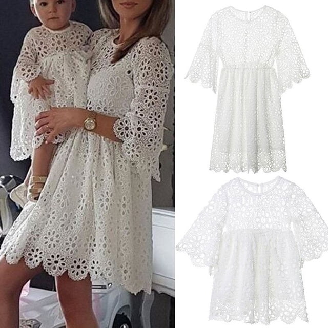MesaSe Famille Tenues Assorties Fleur 3/4 Manches Dentelle Floral Mini Robe Tutu Sundress