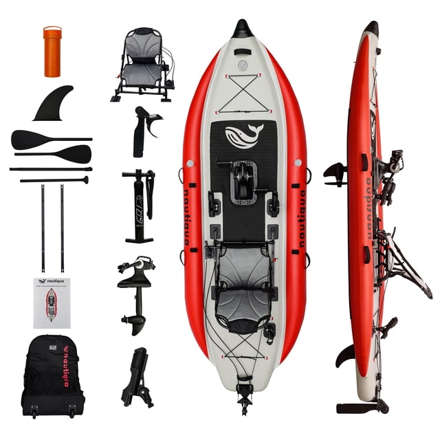 Nautiqua | ARUBA | Deluxe Paddleboard Fishing Pedal Kayak | 1 Person | Red